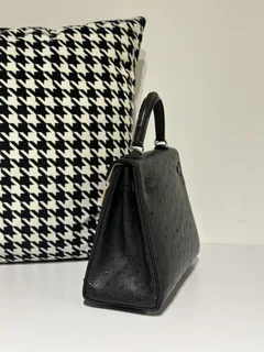 Ostrich Leather Black 25cm Silver Hardware Top Handle Bag WOB037 image 4