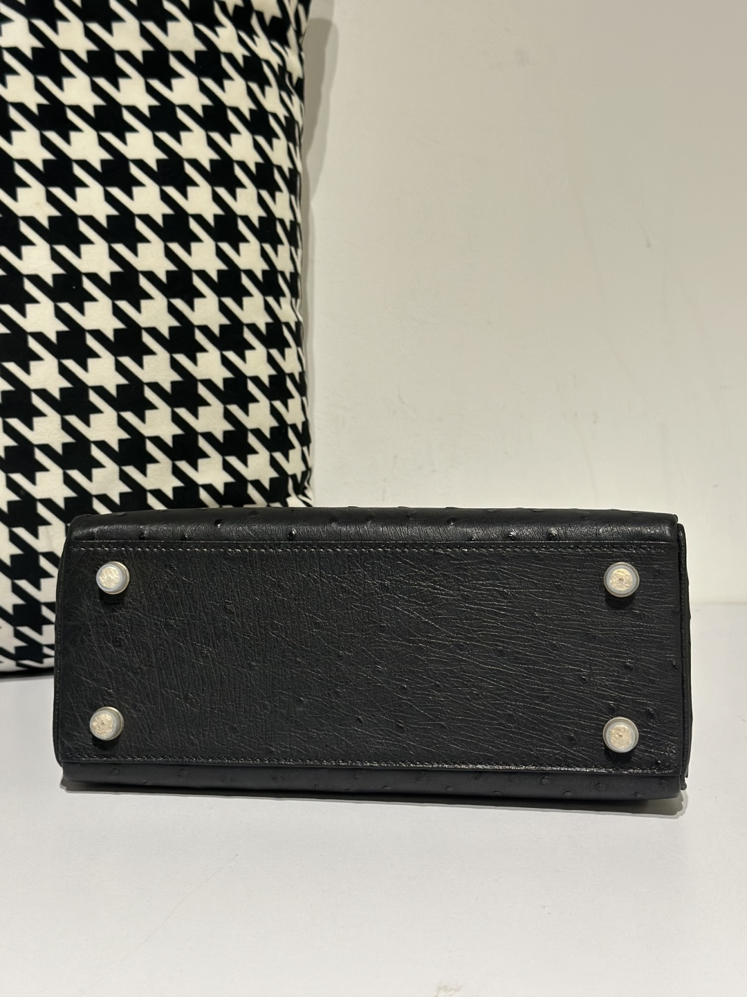 Ostrich Leather Black 25cm Gold Hardware Top Handle Bag WOB038 image 6