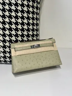Ostrich Leather Silver Hardware Series I Top Handle Clutch Bag Collection WOB040 image 8
