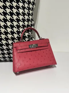 Ostrich Leather Silver Hardware Series II Turn-Lock Top Handle Bag Collection WOB041 image 1