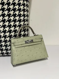 Ostrich Leather Silver Hardware Series II Turn-Lock Top Handle Bag Collection WOB041 image 4