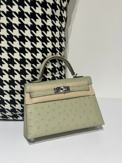 Ostrich Leather Silver Hardware Series II Turn-Lock Top Handle Bag Collection WOB041 image 5