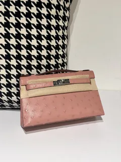 Ostrich Leather Ceramic Pink Silver Hardware Series I Flap Shoulder Bag WOB042 image 1