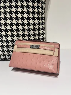 Ostrich Leather Ceramic Pink Silver Hardware Series I Flap Shoulder Bag WOB042 image 2