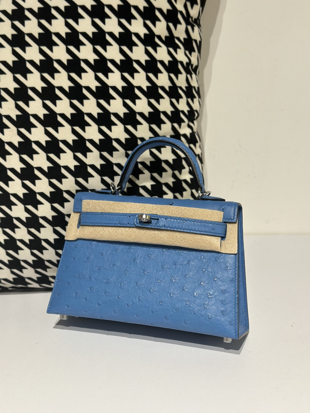 Ostrich Leather Aqua Blue Silver Hardware Series II Top Handle Bag WOB043 photo 2