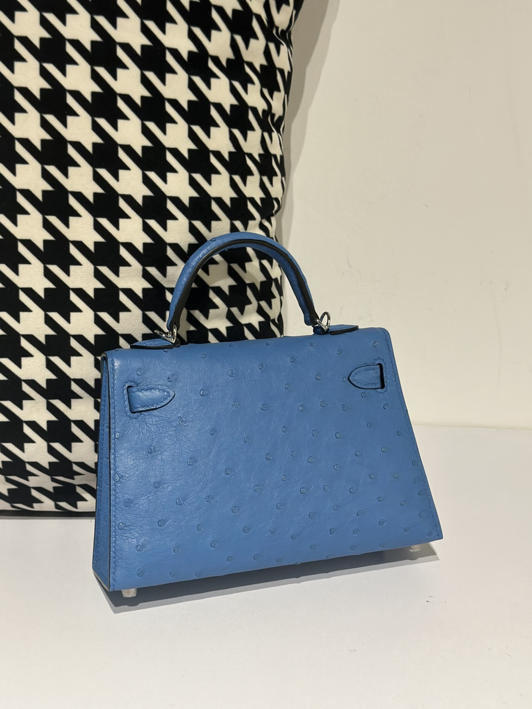 Ostrich Leather Aqua Blue Silver Hardware Series II Top Handle Bag WOB043 photo 3