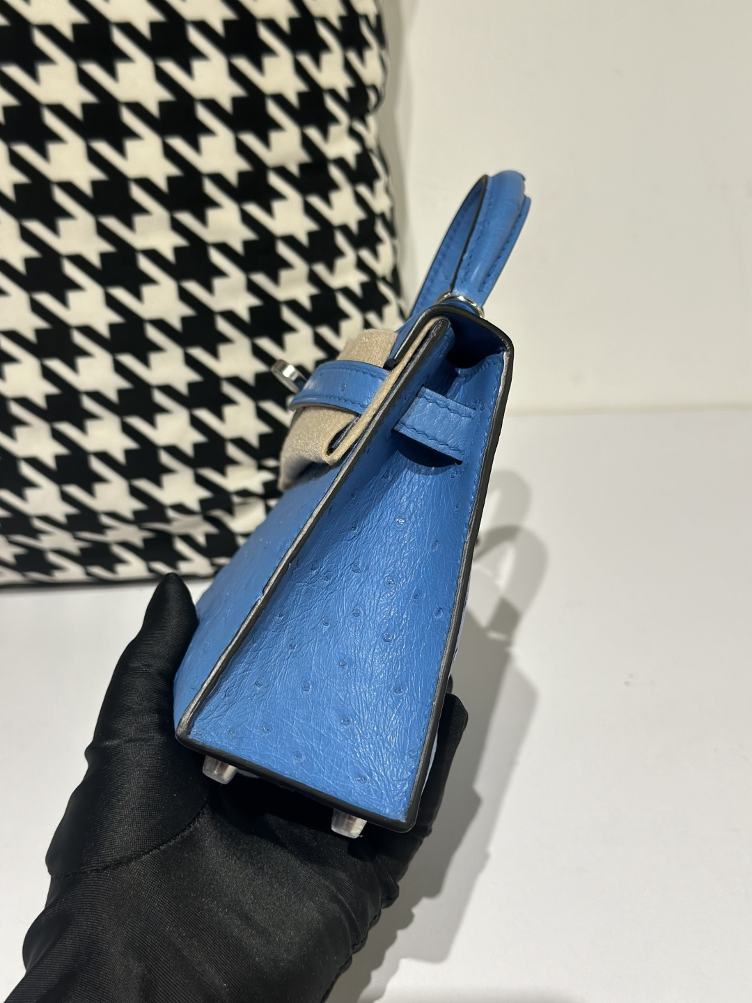 Ostrich Leather Aqua Blue Silver Hardware Series II Top Handle Bag WOB043 photo 4