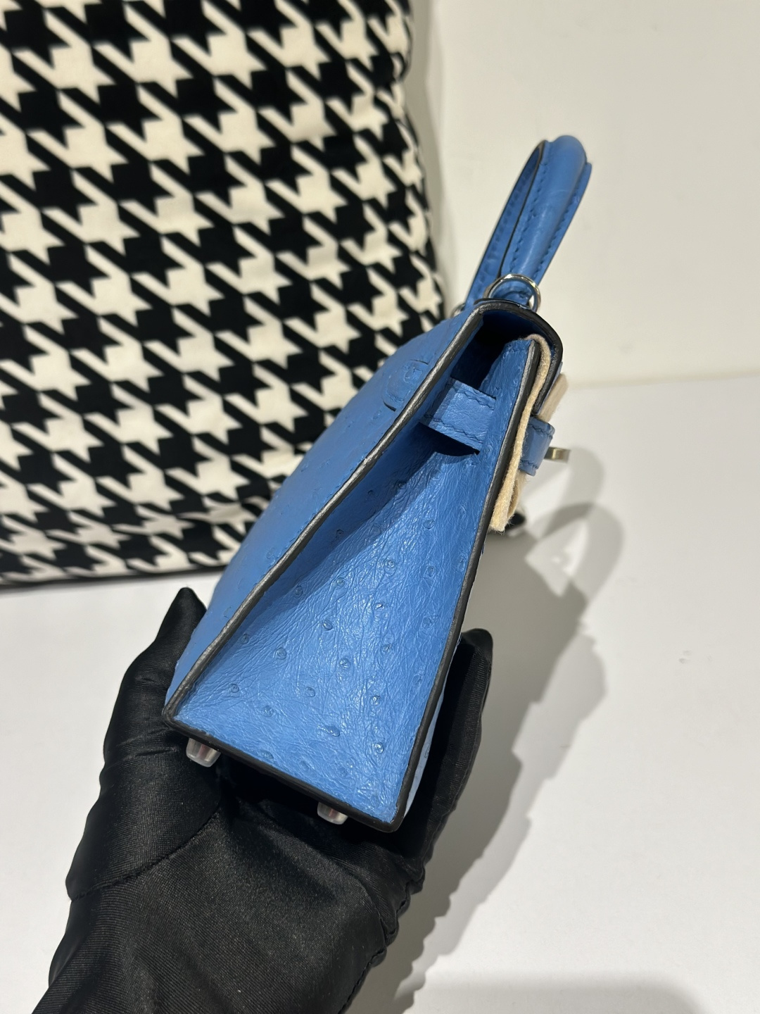 Ostrich Leather Aqua Blue Silver Hardware Series II Top Handle Bag WOB043 photo 5