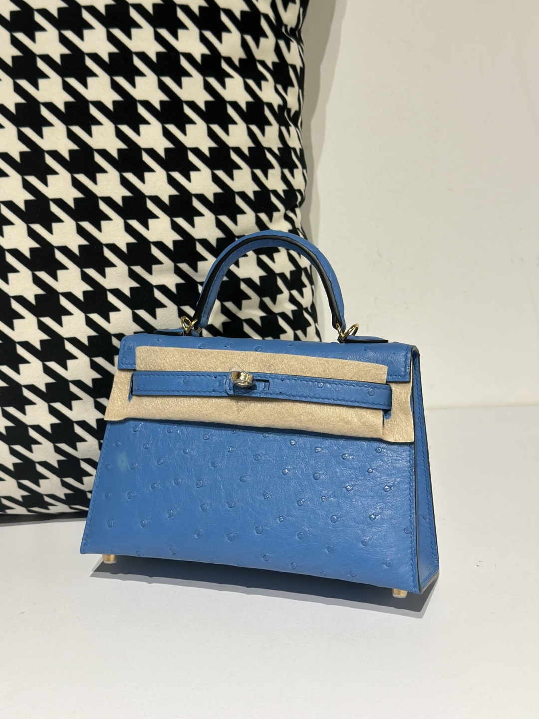 Ostrich Leather Aqua Blue Gold Hardware Series II Top Handle Bag WOB044 photo 2