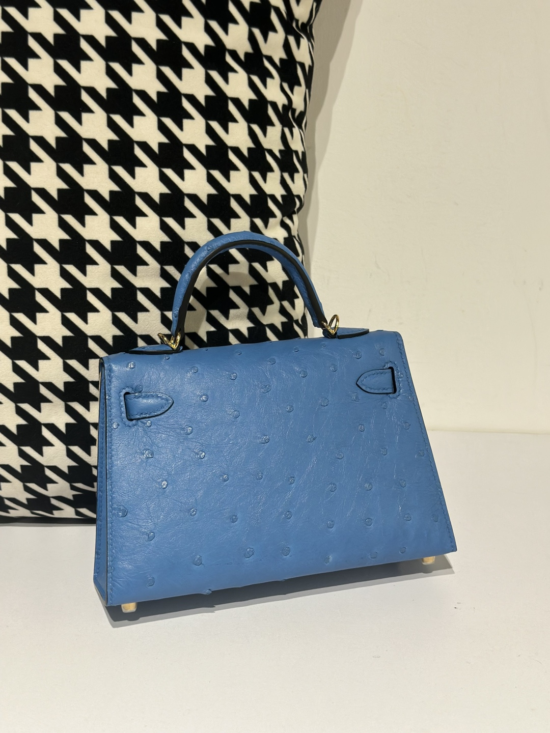 Ostrich Leather Aqua Blue Gold Hardware Series II Top Handle Bag WOB044 photo 3