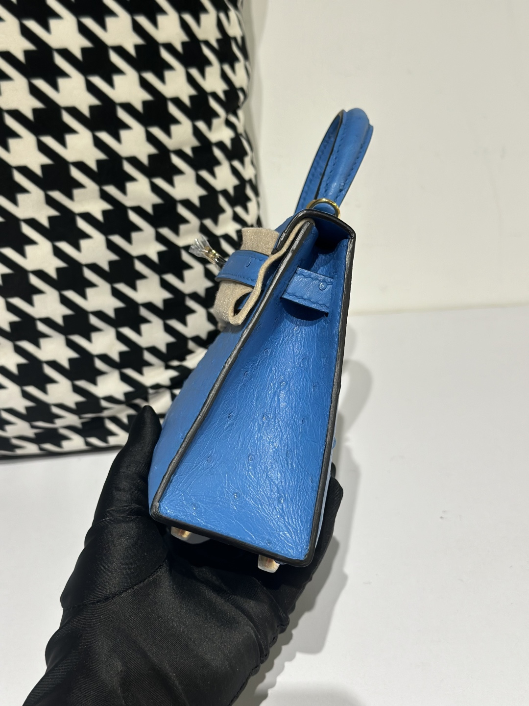 Ostrich Leather Aqua Blue Gold Hardware Series II Top Handle Bag WOB044 photo 4