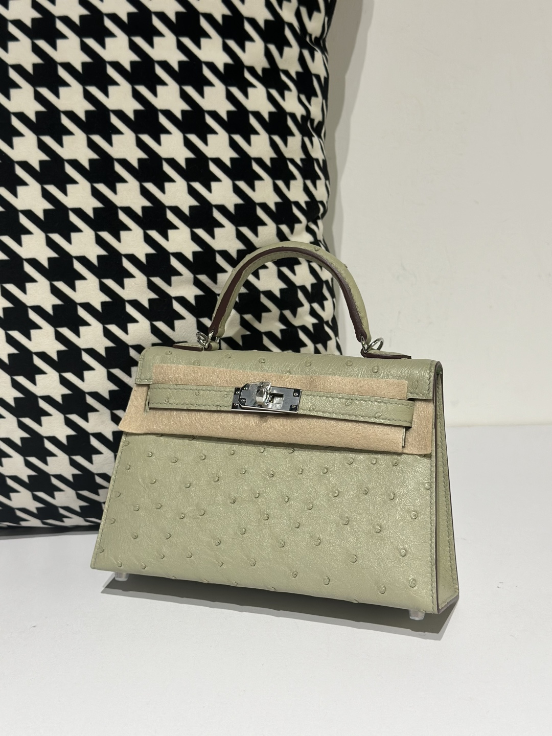 Ostrich Leather Sage Green Silver Hardware Series II Top Handle Bag WOB045 photo 2