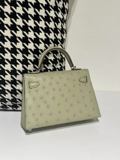 Ostrich Leather Sage Green Silver Hardware Series II Top Handle Bag WOB045 image 3