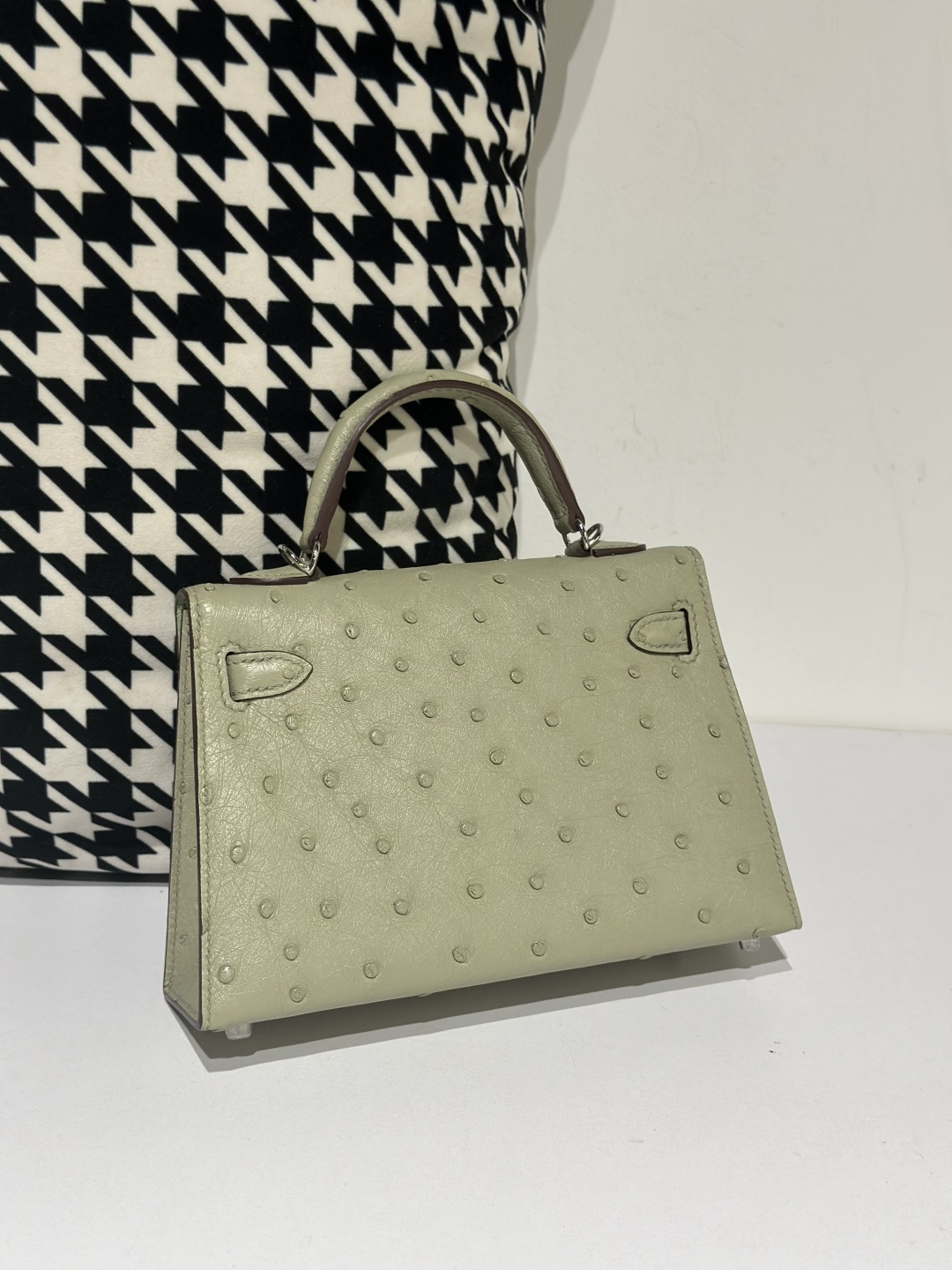 Ostrich Leather Sage Green Silver Hardware Series II Top Handle Bag WOB045 photo 3