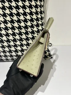Ostrich Leather Sage Green Silver Hardware Series II Top Handle Bag WOB045 image 5