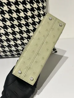Ostrich Leather Sage Green Silver Hardware Series II Top Handle Bag WOB045 image 6