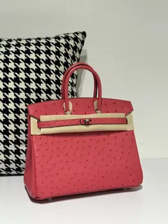 Ostrich Leather Candy Pink 25cm Silver Hardware Top Handle Tote Bag WOB046 image 1
