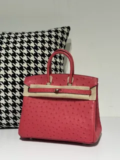 Ostrich Leather Candy Pink 25cm Silver Hardware Top Handle Tote Bag WOB046 image 2