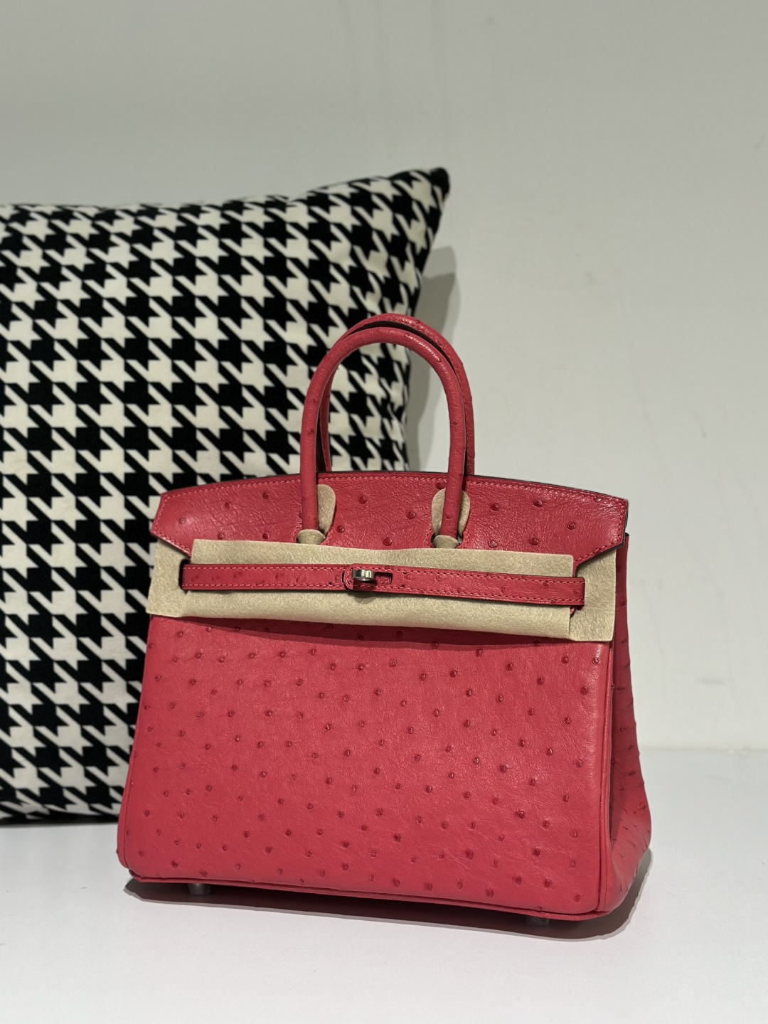 Ostrich Leather Candy Pink 25cm Silver Hardware Top Handle Tote Bag WOB046 image 2