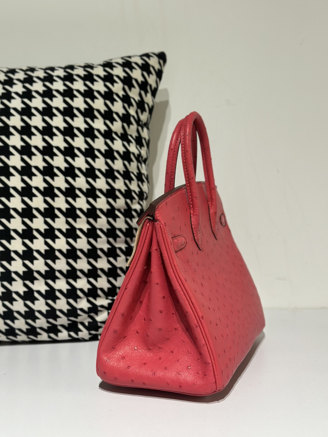 Ostrich Leather Candy Pink 25cm Silver Hardware Top Handle Tote Bag WOB046 image 4