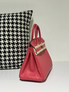 Ostrich Leather Candy Pink 25cm Silver Hardware Top Handle Tote Bag WOB046 image 5