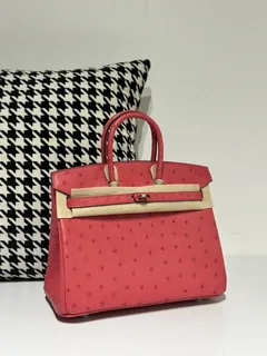 Ostrich Leather Candy Pink 25cm Silver Hardware Top Handle Tote Bag WOB047 image 1