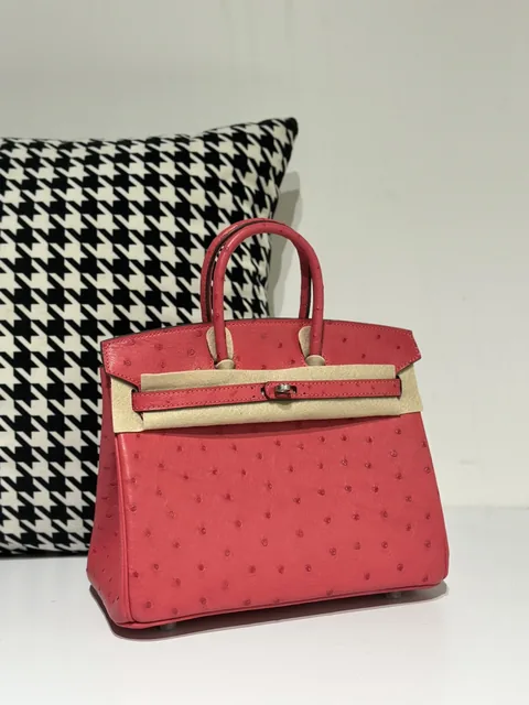 Ostrich Leather Candy Pink 25cm Silver Hardware Top Handle Tote Bag WOB047