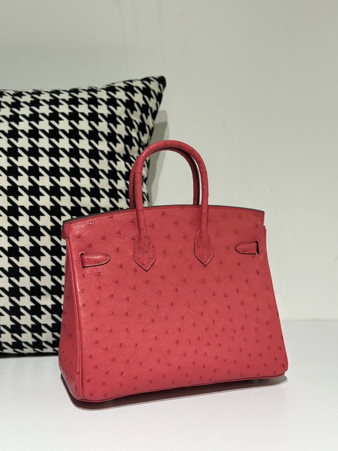 Ostrich Leather Candy Pink 25cm Silver Hardware Top Handle Tote Bag WOB047 photo 3