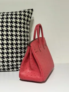 Ostrich Leather Candy Pink 25cm Silver Hardware Top Handle Tote Bag WOB047 image 4