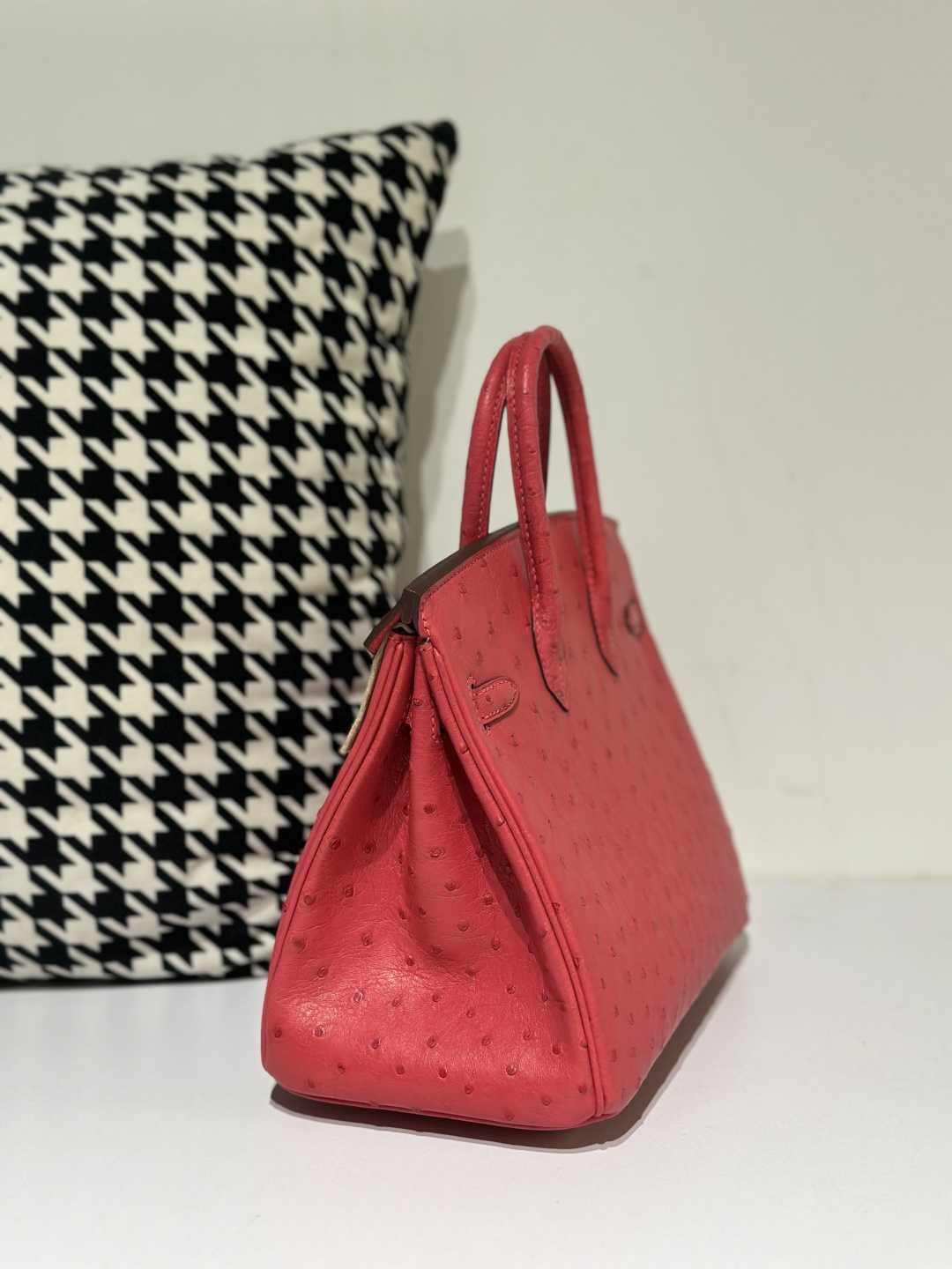 Ostrich Leather Candy Pink 25cm Silver Hardware Top Handle Tote Bag WOB047 photo 4