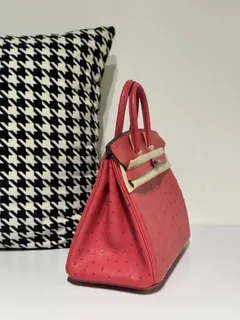 Ostrich Leather Candy Pink 25cm Silver Hardware Top Handle Tote Bag WOB047 image 5