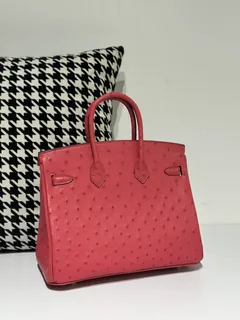 Ostrich Leather Candy Pink 25cm Gold Hardware Top Handle Tote Bag WOB048 image 3