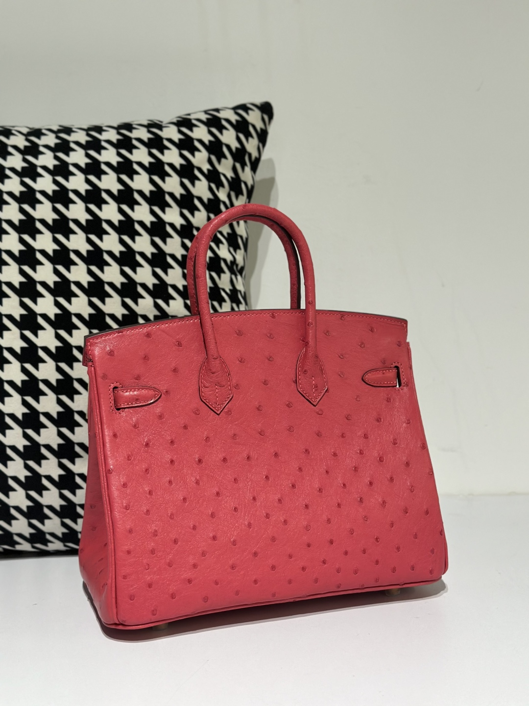 Ostrich Leather Candy Pink 25cm Gold Hardware Top Handle Tote Bag WOB048 image 3