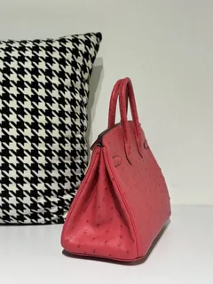 Ostrich Leather Candy Pink 25cm Gold Hardware Top Handle Tote Bag WOB048 image 4