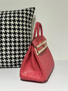 Ostrich Leather Candy Pink 25cm Gold Hardware Top Handle Tote Bag WOB048 image 5