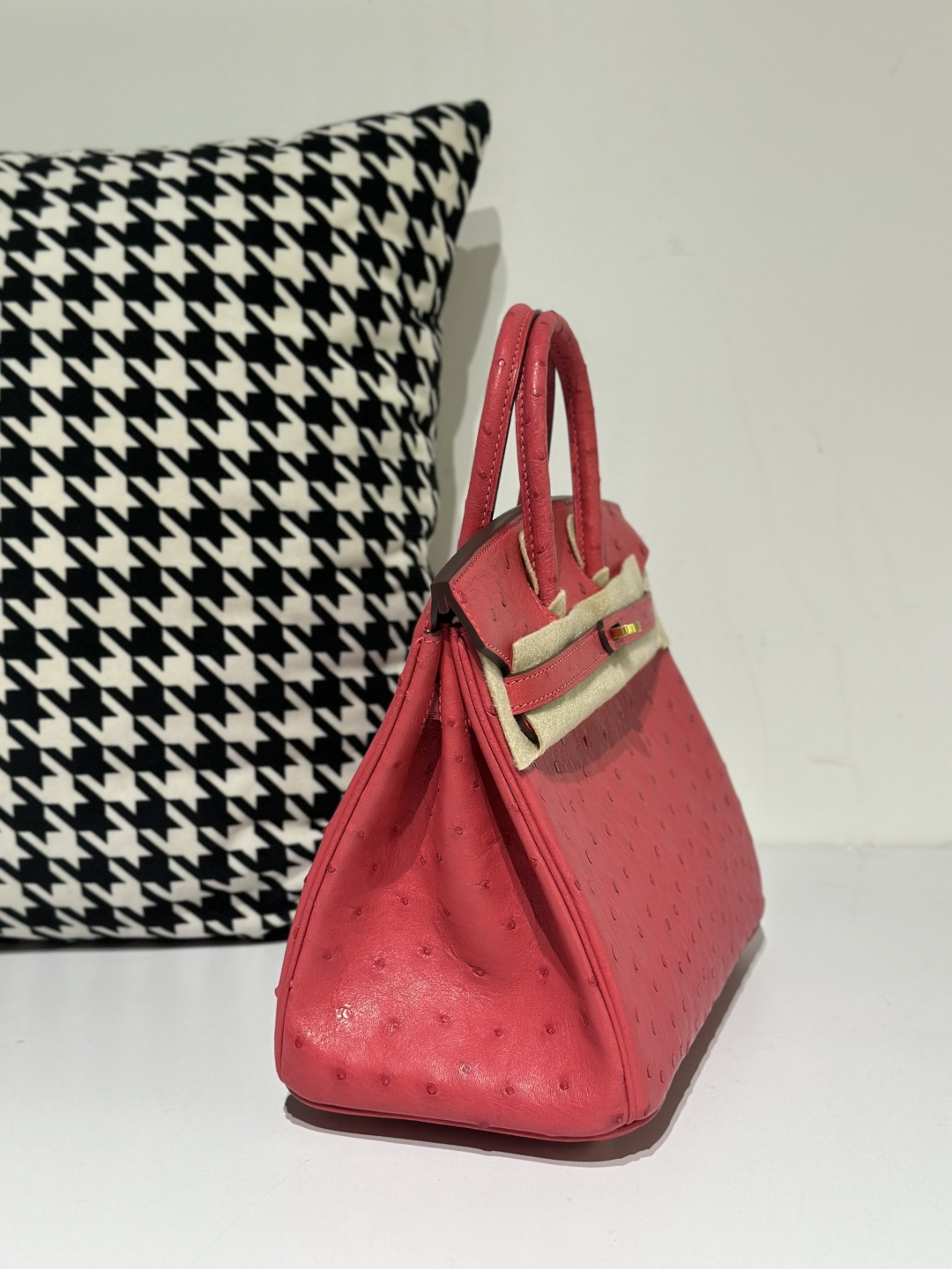 Ostrich Leather Candy Pink 25cm Gold Hardware Top Handle Tote Bag WOB048 image 5