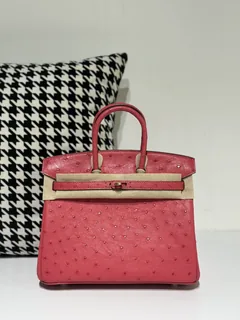 Ostrich Leather Candy Pink 25cm Gold Hardware Top Handle Tote Bag WOB049 image 1