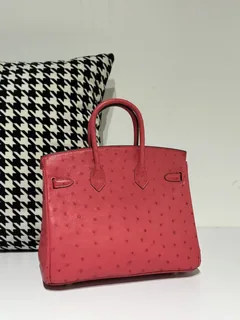 Ostrich Leather Candy Pink 25cm Gold Hardware Top Handle Tote Bag WOB049 image 3