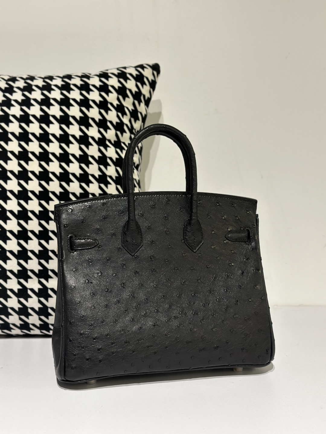 Ostrich Leather Black 25cm Gold Hardware Top Handle Tote Bag WOB051 image 3