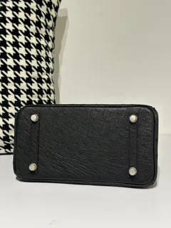 Ostrich Leather Black 25cm Gold Hardware Top Handle Tote Bag WOB051 image 6