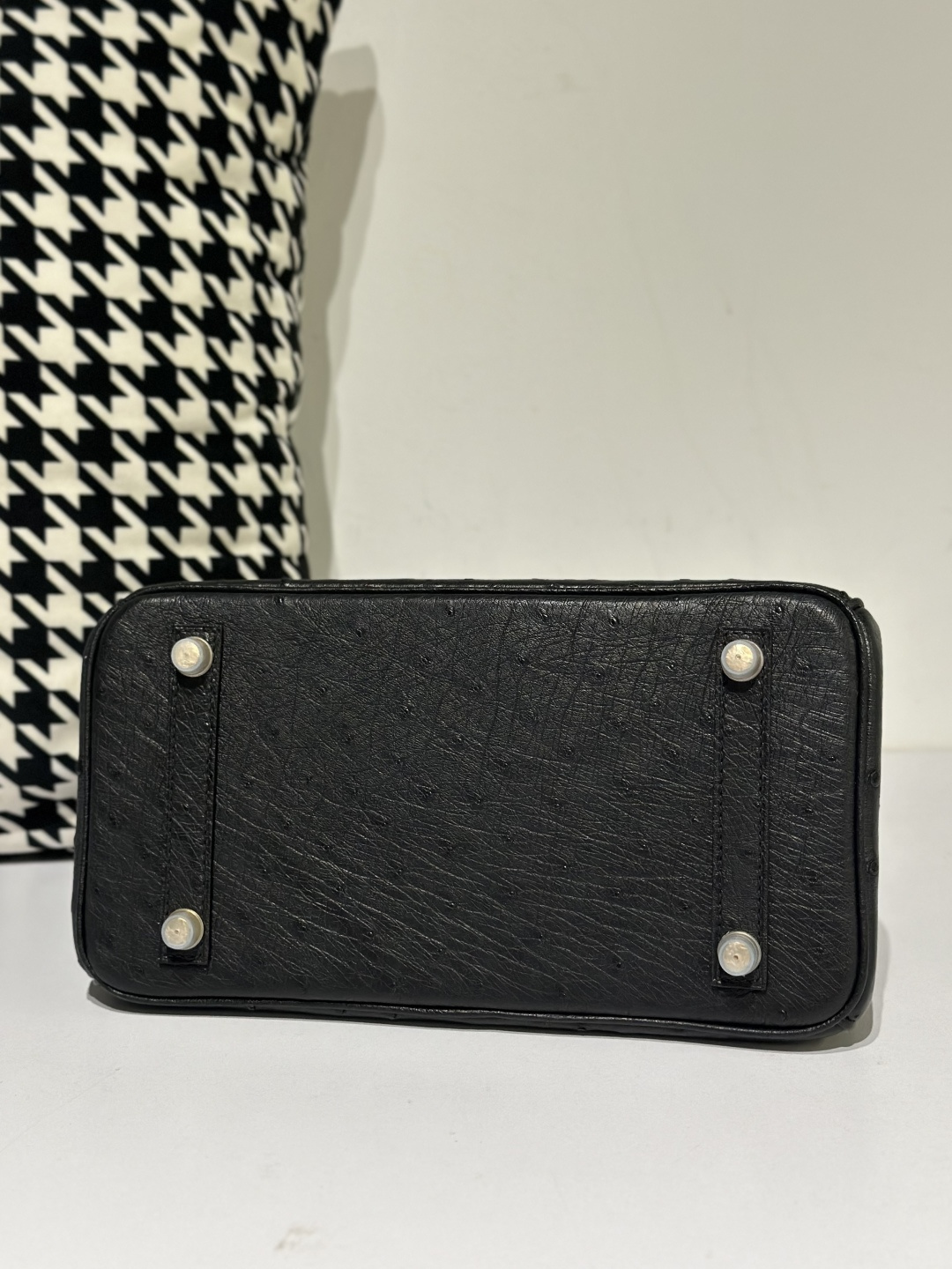 Ostrich Leather Black 25cm Gold Hardware Top Handle Tote Bag WOB051 image 6