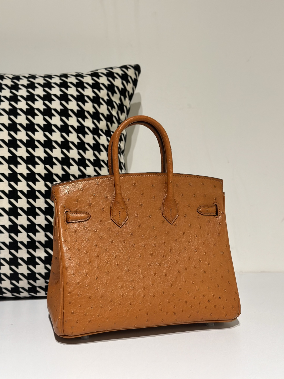 Ostrich Leather Golden Brown 25cm Silver Hardware Top Handle Tote Bag WOB053 photo 3