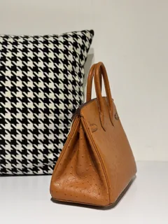 Ostrich Leather Golden Brown 25cm Silver Hardware Top Handle Tote Bag WOB053 image 4