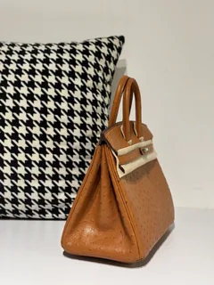 Ostrich Leather Golden Brown 25cm Silver Hardware Top Handle Tote Bag WOB053 image 5