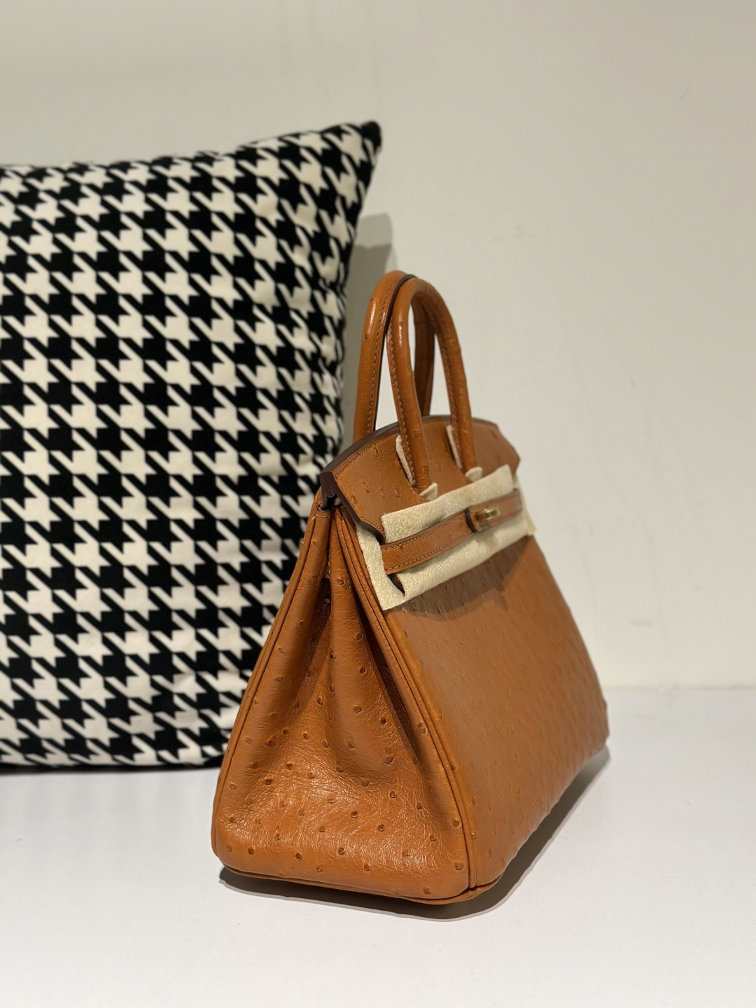 Ostrich Leather Golden Brown 25cm Gold Hardware Top Handle Tote Bag WOB054 image 5