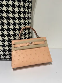 Ostrich Leather Peach Silver Hardware Series II Top Handle Bag WOB056 image 1