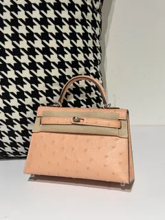 Ostrich Leather Peach Silver Hardware Series II Top Handle Bag WOB056 image 2