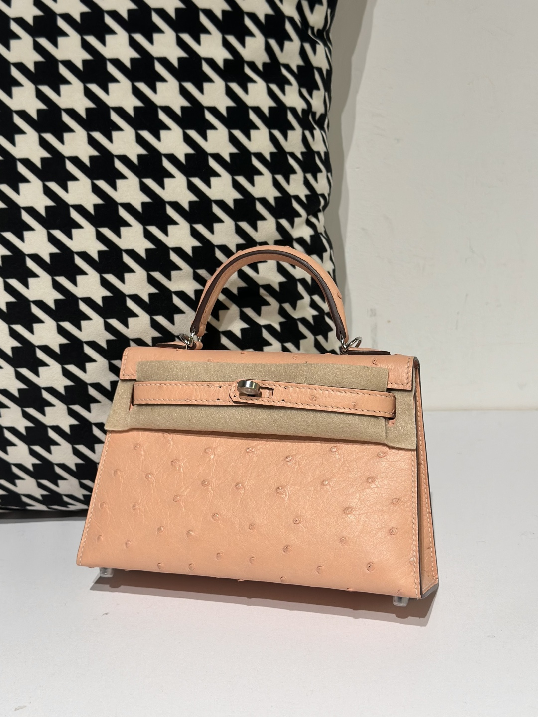 Ostrich Leather Peach Silver Hardware Series II Top Handle Bag WOB056 image 2