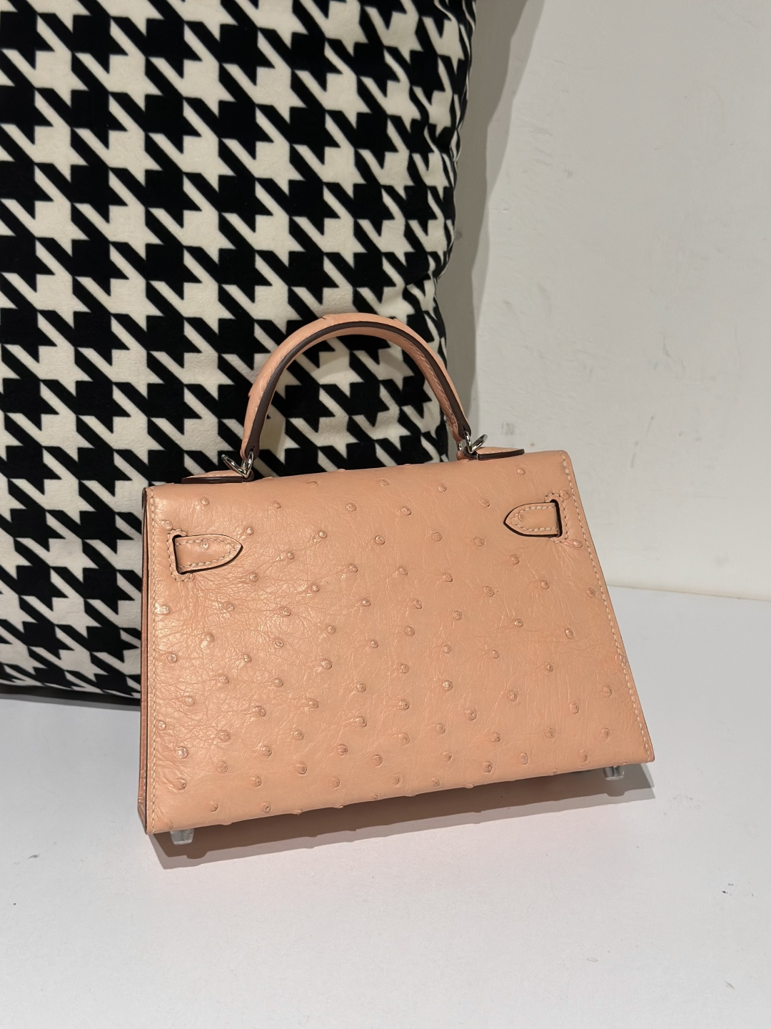 Ostrich Leather Peach Silver Hardware Series II Top Handle Bag WOB056 image 3