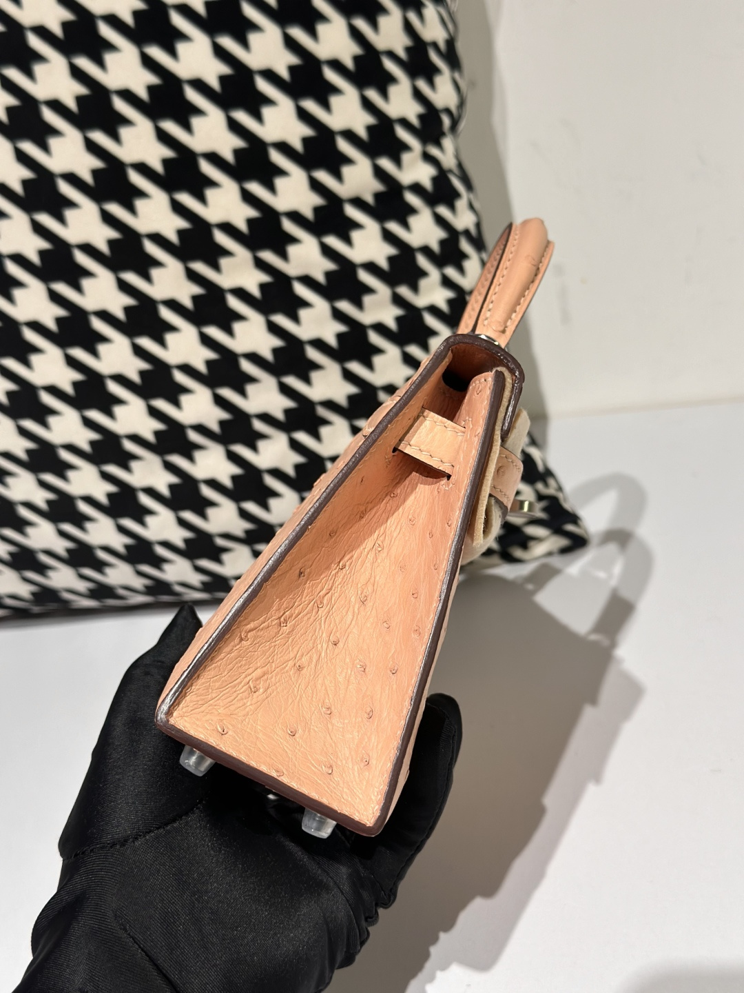 Ostrich Leather Peach Silver Hardware Series II Top Handle Bag WOB056 image 5